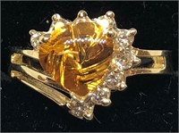 H110 14KT YELLOW GOLD CITRINE AND DIAMOND RING
