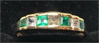 H104 14KT YELLOW GOLD EMERALD AND DIAMOND RING
