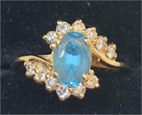 H103 14KT YELLOW GOLD BLUE TOPAZ AND DIAMOND