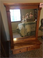 SOLID CHERRY WOOD WALL MOUNT MIRROR W/ DRAWERS