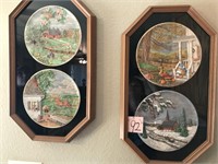 PAINTED CERAMIC PLATES IN FRAMED WALL HANGINGS