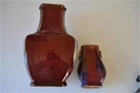 2 Antique Asian Red Porcelain Vases