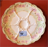 OYSTER PLATE 6 DIVET GREEN WITH PINK FLOWERS