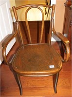 BENTWOOD ARM CHAIR WITH CARVED WOOD SEAT