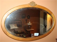 OVAL ANTIQUE MIRROR WITH BEVELED GLASS 17" X 26"