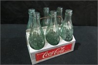 VINTAGE ALUMINUM COKE 6 PACK CARRIER W/BOTTLES