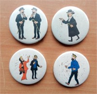 Hergé. Lot de 4 badges Tintin