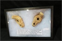 FRAMED PAIR OF SYRIAN - PALESTINIAN OIL LAMPS