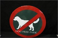 PORCELAIN OVAL DOG FREE PARK SIGN