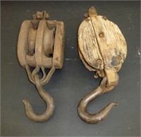 * 2 Antique Wood Pulleys