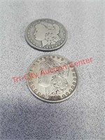 1879 and 1900 Morgan silver dollars coins currency