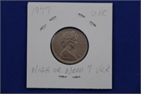 Nickle 1977 Elizabeth II "High or Near 7 Var" Coin
