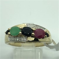 $200  Two Tone S/Silver Sapphire Ruby Emerald Ring