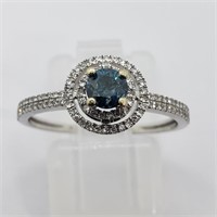 $4375 14K Blue Diamond With Side Diamonds Ring