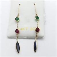 $1000 14K Ruby Emerald Sapphire Earrings
