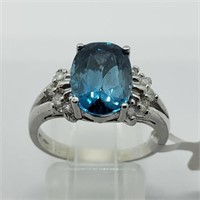 $4900 10K Blue Zircon 10 Diamond Ring
