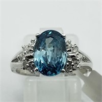 $4900 10K Blue Zircon 10 Diamonds Ring