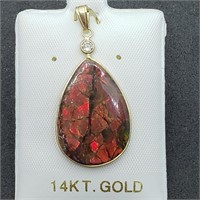 $3100 14K Ammolite  Diamond Pendant