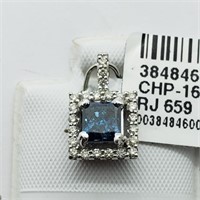 $9300 14K Princess Blue Diamond W/Side Dia Pendant