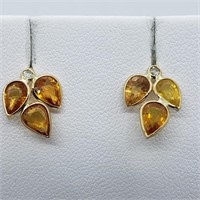 $3100 14K Yellow Sapphire  Diamond Earrings