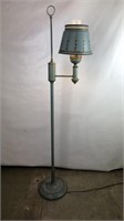 Vintage floor lamp with hand painted metal shade