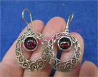 sterling silver dark red stone earrings