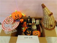Box of Halloween and Thanksgiving Decor