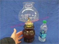 vintage wooden oil lamp & glass shade