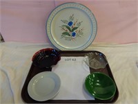 Large Hand Painted "Blue Daisy" Plate and Bowls