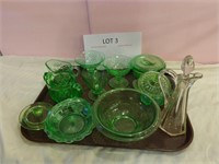 Tray of Misc. Vintage Green Glass Depression
