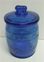 Planters Peanut Large Cobalt Blue Glass Cookie Jar