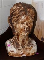 CHALK BUST SCULPTURE OF YOUNG GIRL, SEPIA