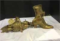 2 Brass Decorative Pieces 1 is a Boot with Red