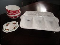 White serving dish, bowls and other