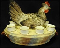 Staffordshire 13" hen on nest w/egg cups