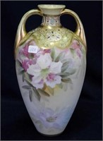 Nippon 10" floral hdld vase