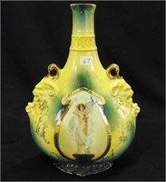 ES Germany 10" vase w/ lady with Peacock