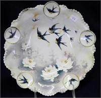 RS Prussia 9" bowl w/Swallows and Medallions
