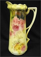 RS Prussia 13" tankard pitcher w/floral decoration