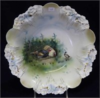 RS Prussia 11" bowl w/Turkeys and Duck