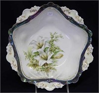 RS Prussia 11" floral bowl w/Tiffany finish