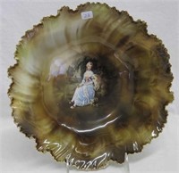 RS Prussia 11" bowl w/Woman on bench with Dog