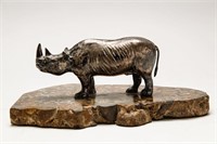 Rhinoceros Silverplate on Marble Base Sculpture