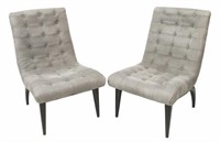 (2) FRENCH MODERN BUTTON-TUFTED LEATHER CHAIRS