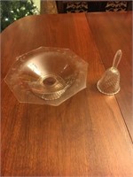 Depression glass bowl and bell