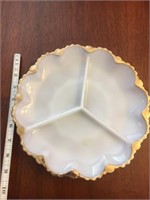 Gold rimmed milk glass divided tray