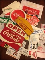 Large lot of vintage Coke items- soda jerk hat- be