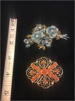 2 beautiful brooches-1 signed Sarah Coventry
