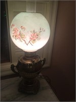 Working antique converted lamp with globe shade