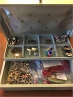Jewelry box full- jewelry on top and Jaycee pins s